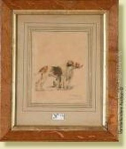 Deuxchiens De Chasse, Aquarelle Sur Papier by Charles Fernand de Condamy