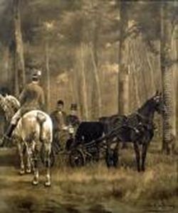 Scene D'attelage En Sous Bois by Charles Fernand de Condamy