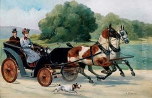 Attelage En Fleche Devant Chateau by Charles Fernand de Condamy