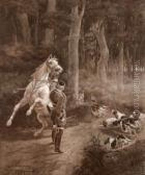 < Cheval Effraye Par Les Chiens >. - view 1