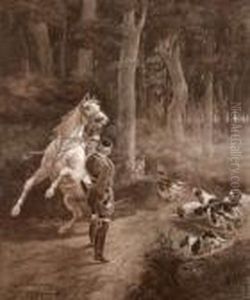 < Cheval Effraye Par Les Chiens >. by Charles Fernand de Condamy
