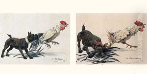 Bouledog Francais Attrapant Un Coq by Charles Fernand de Condamy