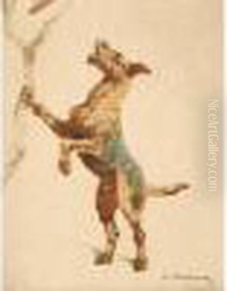 "chien Aboyant Sur Un Animal Perche". - view 1