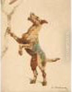 "chien Aboyant Sur Un Animal Perche". by Charles Fernand de Condamy