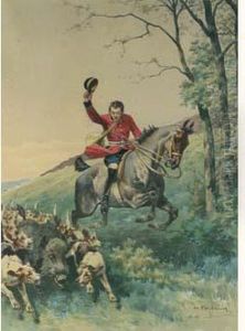 "chasse Du Sanglier A Courre . L'animal Coiffe Par Les Chiens". by Charles Fernand de Condamy