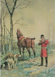 "veneur Allumant Sa Pipe, Cheval Et Chiens". "veneur Allumant Sa Pipe, Cheval Et Chiens".
