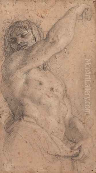 A term, half-length, raising his arm - view 1