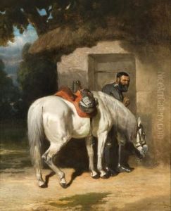 Reitre Et Son Cheval Devant Une Maison