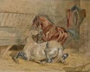 Deux Chevaux Dans Une Ecurie by Alfred De Dreux