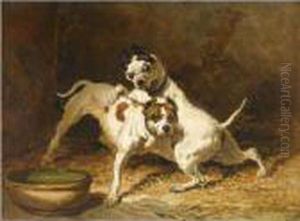 Deux Dogues Jouant Devant Une Ecuelle Deux Dogues Jouant Devant Une Ecuelle