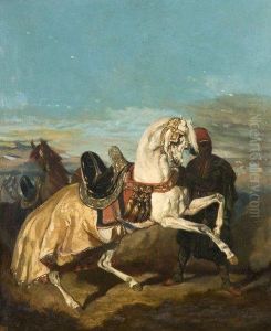 Cheval Gris Tenus Par Un Nubien
