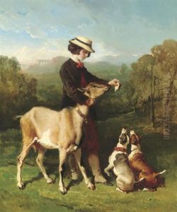 Feeding The Goat by Alfred De Dreux