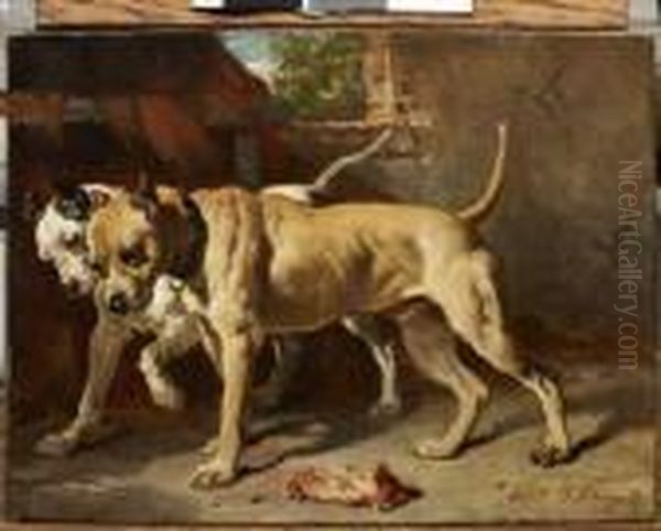 Ux Chiens Au Morceau De Viande - view 1