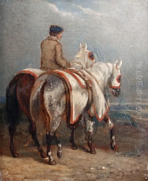 A Groom Leading Two Horses - view 1
