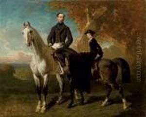Portrait Of The Comte D'anthenaise And His Daughter, Comtesse D'estutt D'assay by Alfred De Dreux