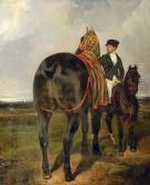 A Horse Held By A Mounted Groom, In A Landscape - view 1