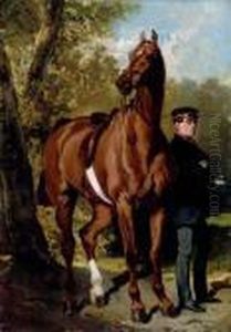 A Soldier With A Horse In A Landscape by Alfred De Dreux