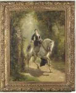 Cavaliere En Amazone Sur Son Cheval Blanc by Alfred De Dreux