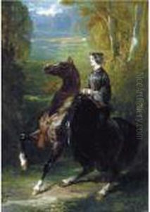 La Chatelaine A Cheval by Alfred De Dreux