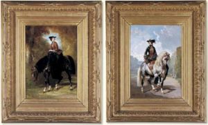 An Elegant Lady On A Dapple-grey
Horse In A Park; An Elegant Lady On A Chesnut Horse In A Wooded Copse by Alfred De Dreux