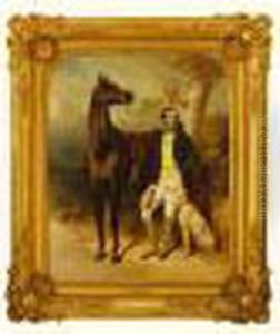 "cheval Selle Et Son Proprietaire Avec Un Levrier"