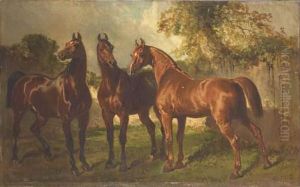 Trois Chevaux Dans Un Sous-bois by Alfred De Dreux