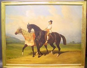 Groom Leading Two Horses In A Landscape by Alfred De Dreux