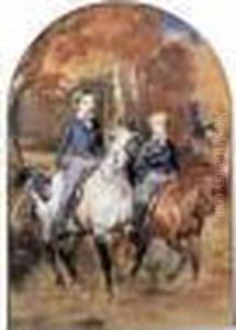 Le Comte De Paris Et Le Duc De Chartres Dans Le Parc De Claremont (vers 1849). by Alfred De Dreux