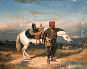 An Arabian Horseman Watering by Alfred De Dreux