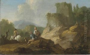 Landscape With Travellers And Ruins by Franz Ferg