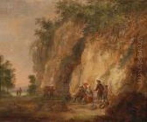 Mountain Landscape With Restingtravellers by Franz Ferg