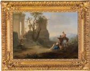 Ein Paarsudliche Landschaften Mit Romischen Ruinen Und Bauerlicherfigurenstaffage by Franz Ferg