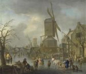 Winter Landscape With Windmill Andskaters by Franz Ferg