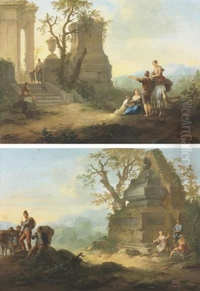 An Mountainous Landscape With Travellers Resting By An Edifice - view 1