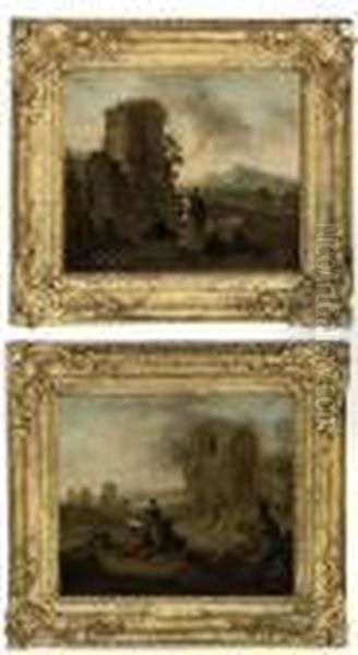 A Capriccio Landscape With 
Figures Resting By The Ruins Of A Classical Tower, A River And A 
Mountain Beyondd - view 1