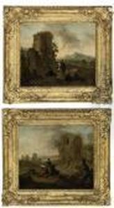 A Capriccio Landscape With
Figures Resting By The Ruins Of A Classical Tower, A River And A
Mountain Beyondd by Franz Ferg