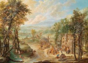 Maximilian Josephschinnagl Eine Weite Landschaft Mitbadenden Im Linken Vordergrund