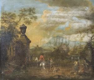 Figures In An Italianate Landscape by Franz Ferg