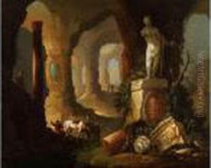 Grotte Mit Antiken Versatzstucken Und Figurenstaffage