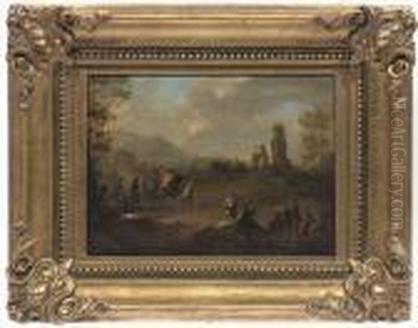 An Italianlandscape With Figures. A Pair - view 1