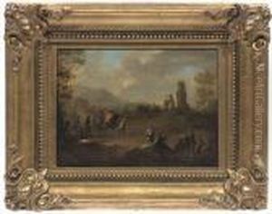 An Italianlandscape With Figures. A Pair by Franz Ferg