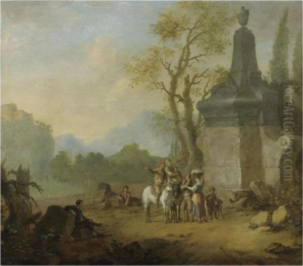 Peasants Conversing In An Italianate Landscape - view 1