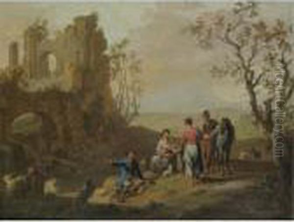 A Landscape With Figures Resting Near Classical Ruins - view 1