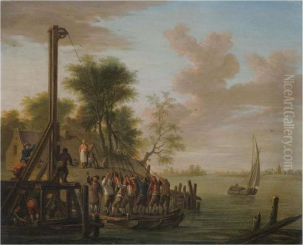 A Quayside With Figures Working A Well - view 1
