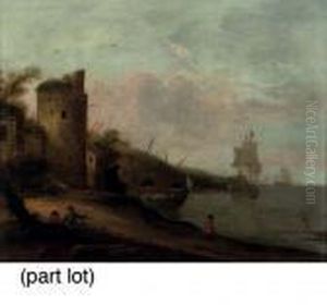 A Coastal Landscape With Figures
Conversing By A Tower, Shipping Beyond; And A Coastal Landscape With
Figures Conversing Near Ancient Ruins, Shipping Beyond by Franz Ferg