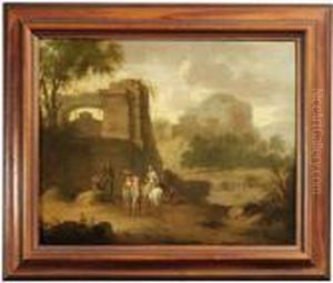 A Southern River Landscape With Ruins And Figures