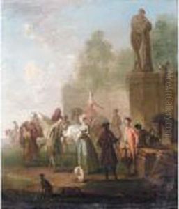 An Elegant Hunting Company In A Park Landscape