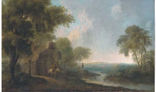 A Landscape With Travellers On A Track By A Cottage - view 1