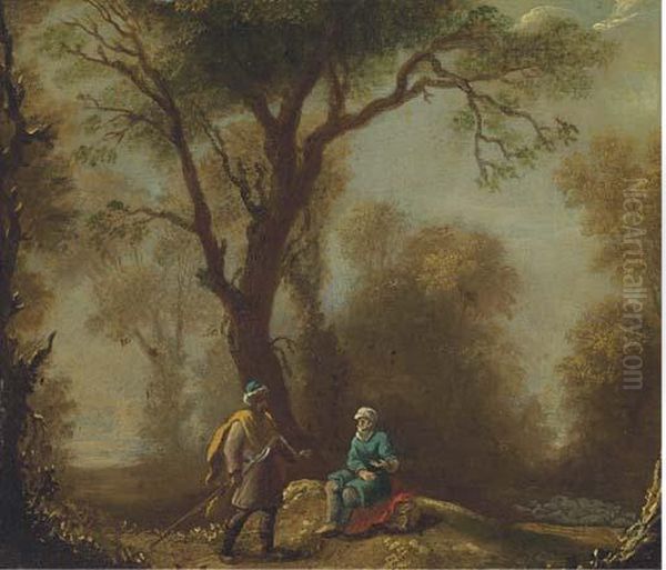 A Woodland Clearing With Travellers On A Path - view 1