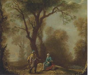 A Woodland Clearing With Travellers On A Path A Woodland Clearing With Travellers On A Path